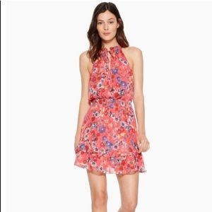 Parker Silk Estelle Dress with Halter Neckline and Ruffled Hem and Collar Sz XS